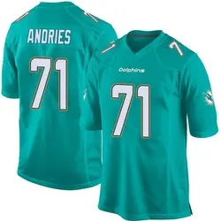 Nike Blaise Andries Miami Dolphins Youth Game Aqua Team Color Jersey