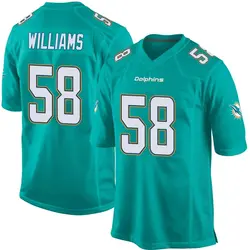 Nike Connor Williams Miami Dolphins Youth Game Aqua Team Color Jersey
