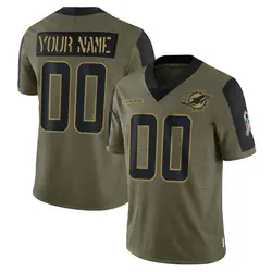 Nike Custom Miami Dolphins Men's Limited Olive 2021 Salute To Service Jersey
