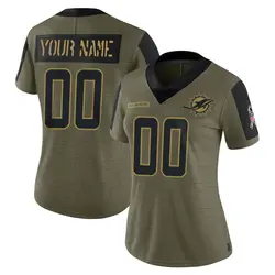 Nike Custom Miami Dolphins Women's Limited Olive 2021 Salute To Service Jersey