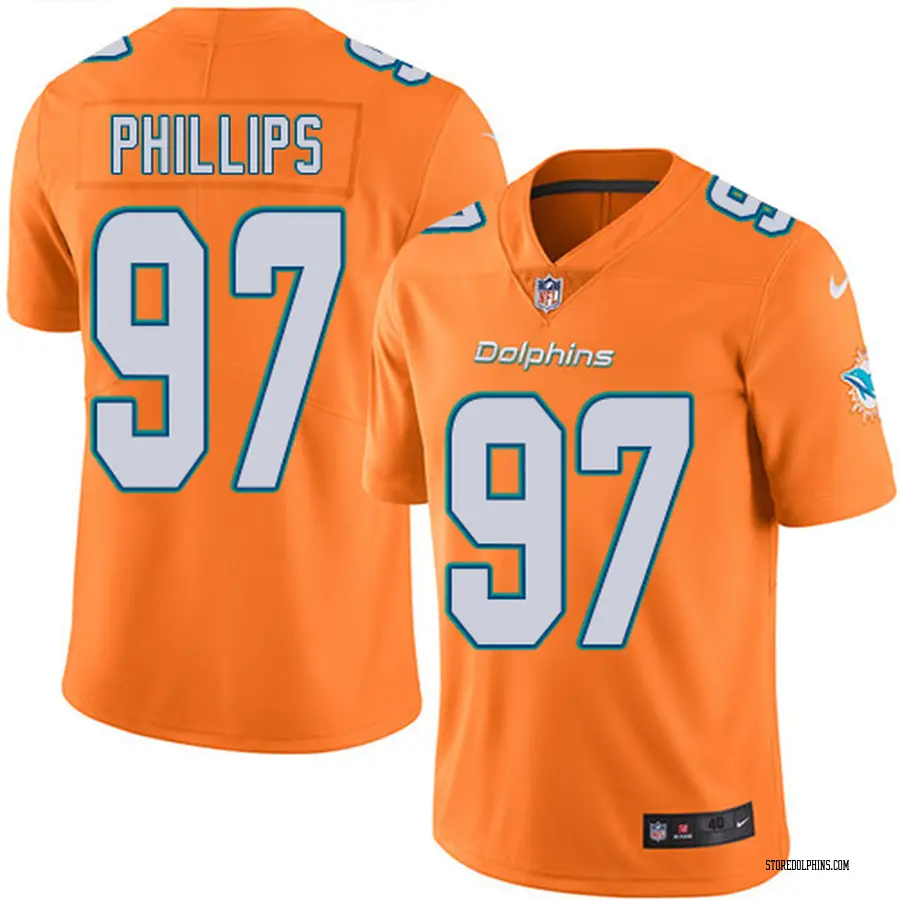 Nike Jordan Phillips Miami Dolphins Men's Elite Orange Color Rush Jersey